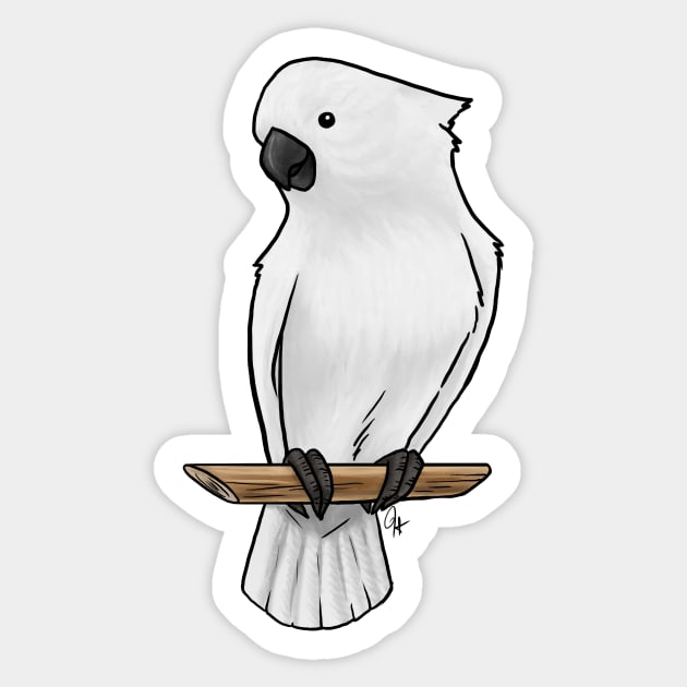 Bird - Umbrella Cockatoo - Crest Down Sticker by Jen's Dogs Custom Gifts and Designs